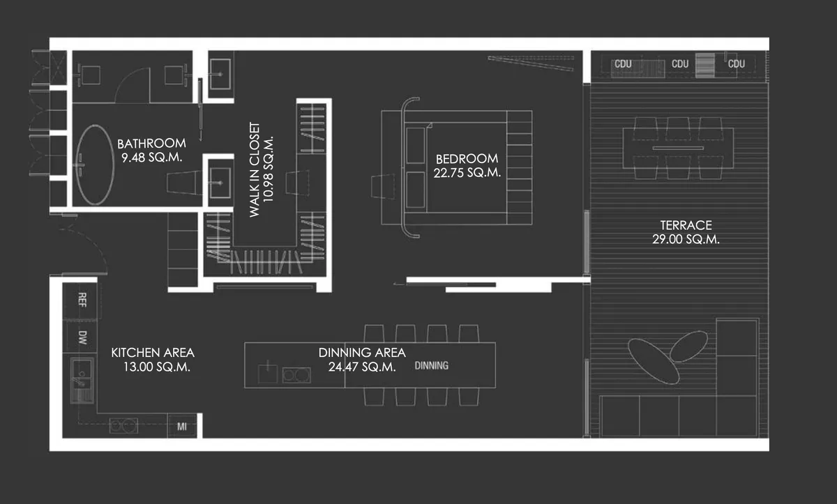 1-bedroom penthouse, 109 sqm