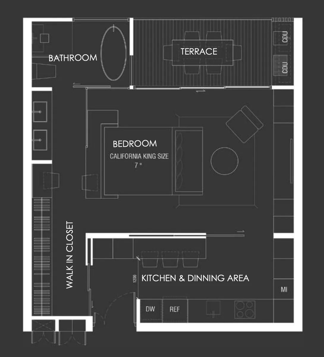 1-bedroom penthouse, 109 sqm