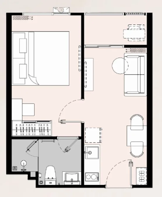 1-bedroom condo, 32 sqm