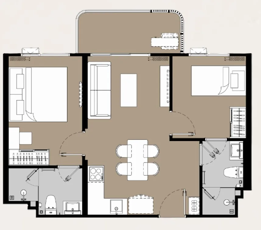 2-bedroom condo, 56 sqm