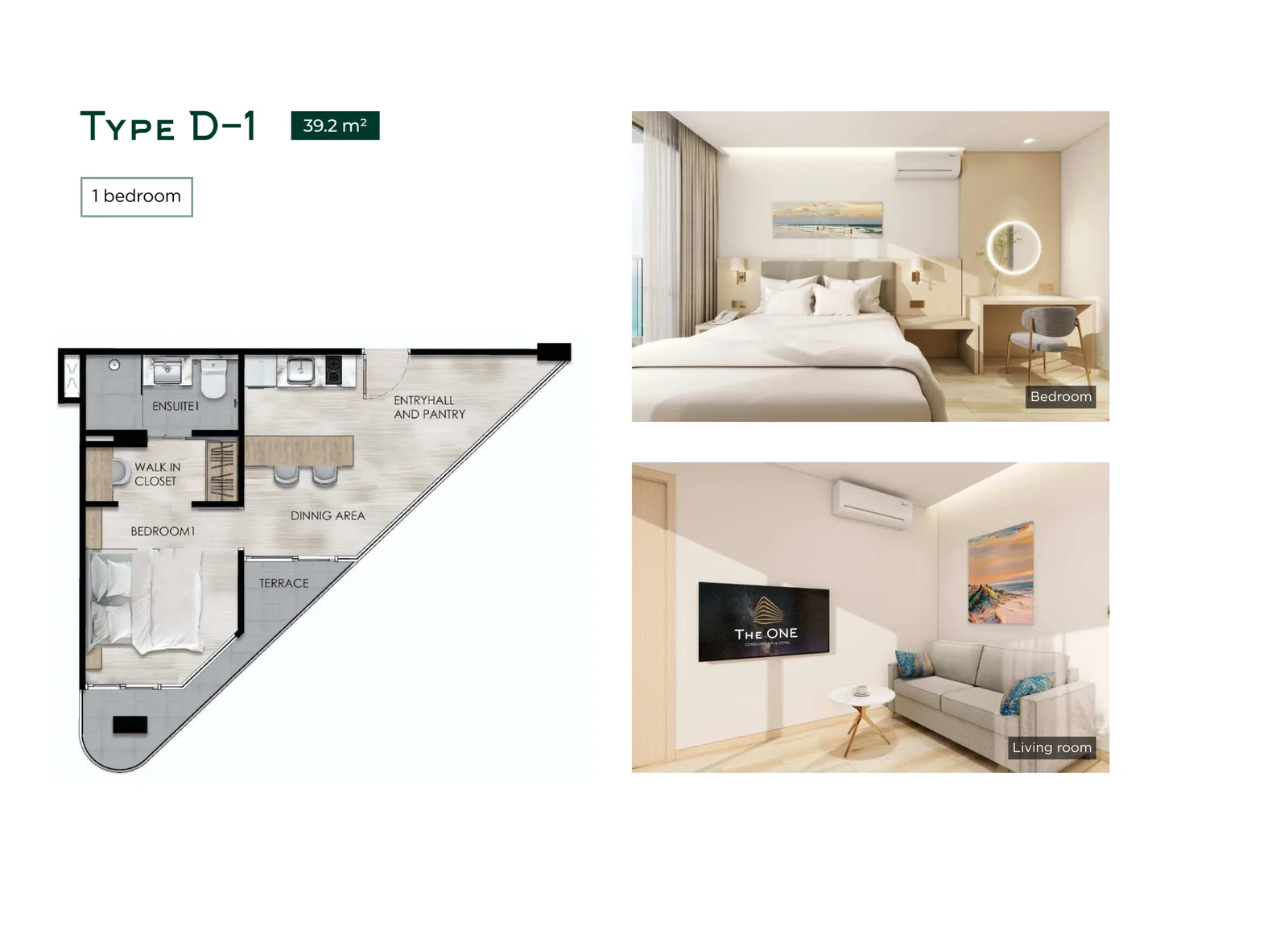 1-bedroom condo, 30 sqm