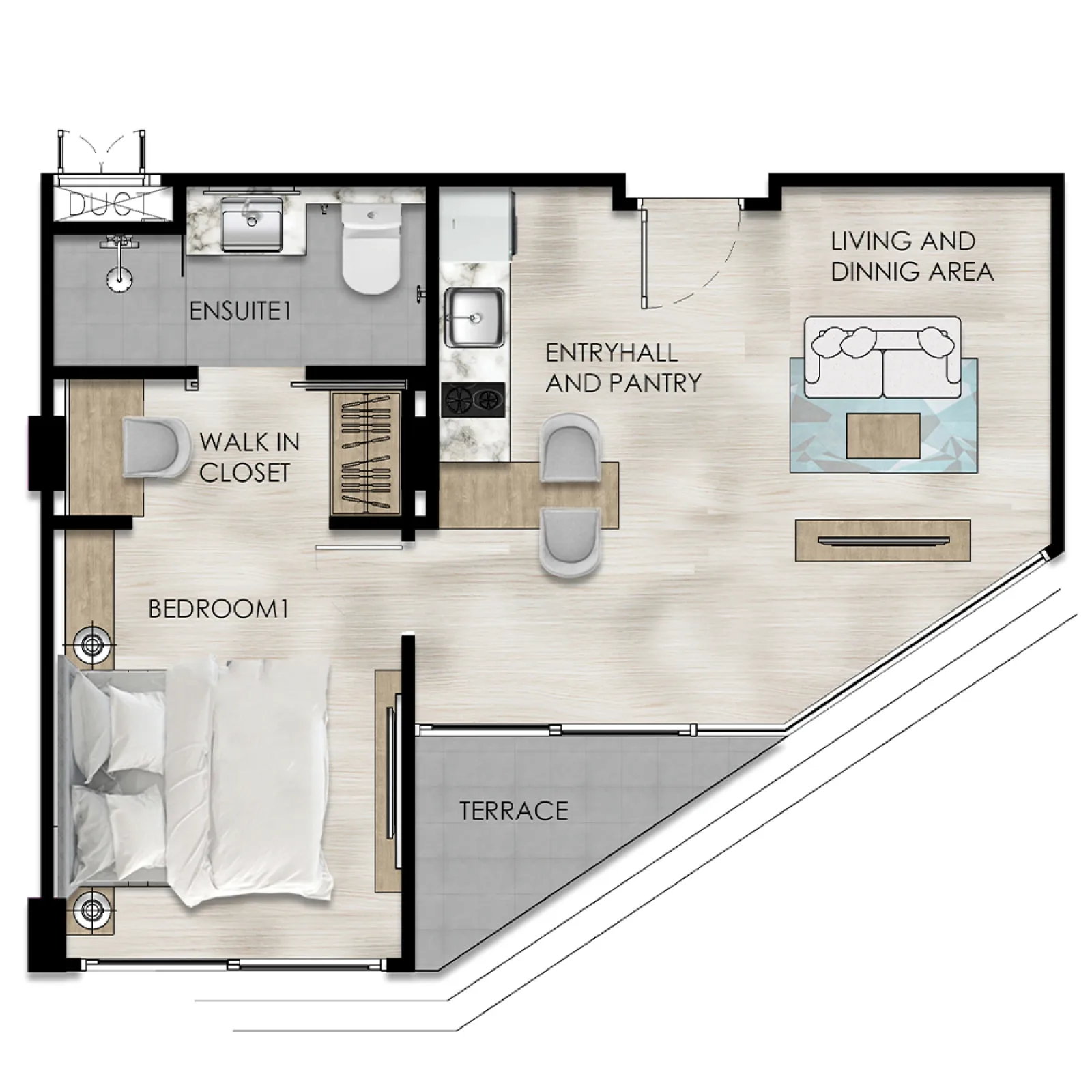 1-bedroom condo, 30 sqm