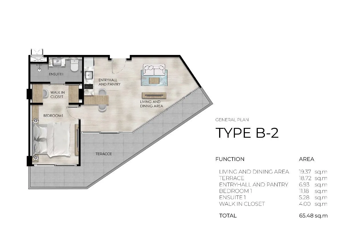 1-bedroom condo, 30 sqm