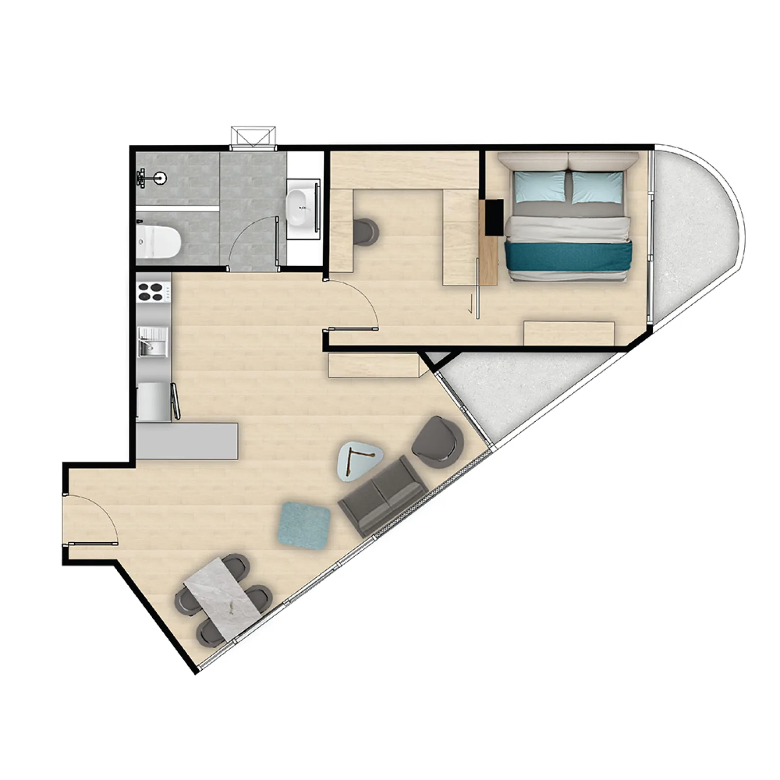 1-bedroom condo, 30 sqm