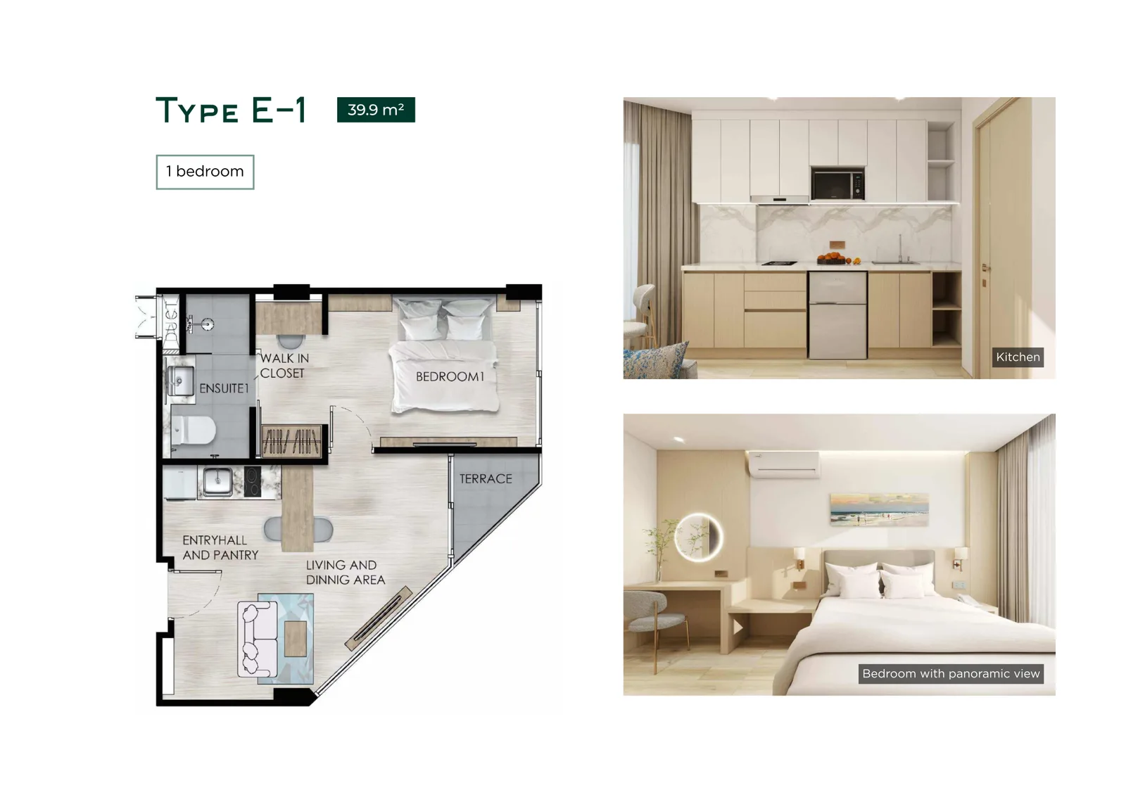 1-bedroom condo, 30 sqm