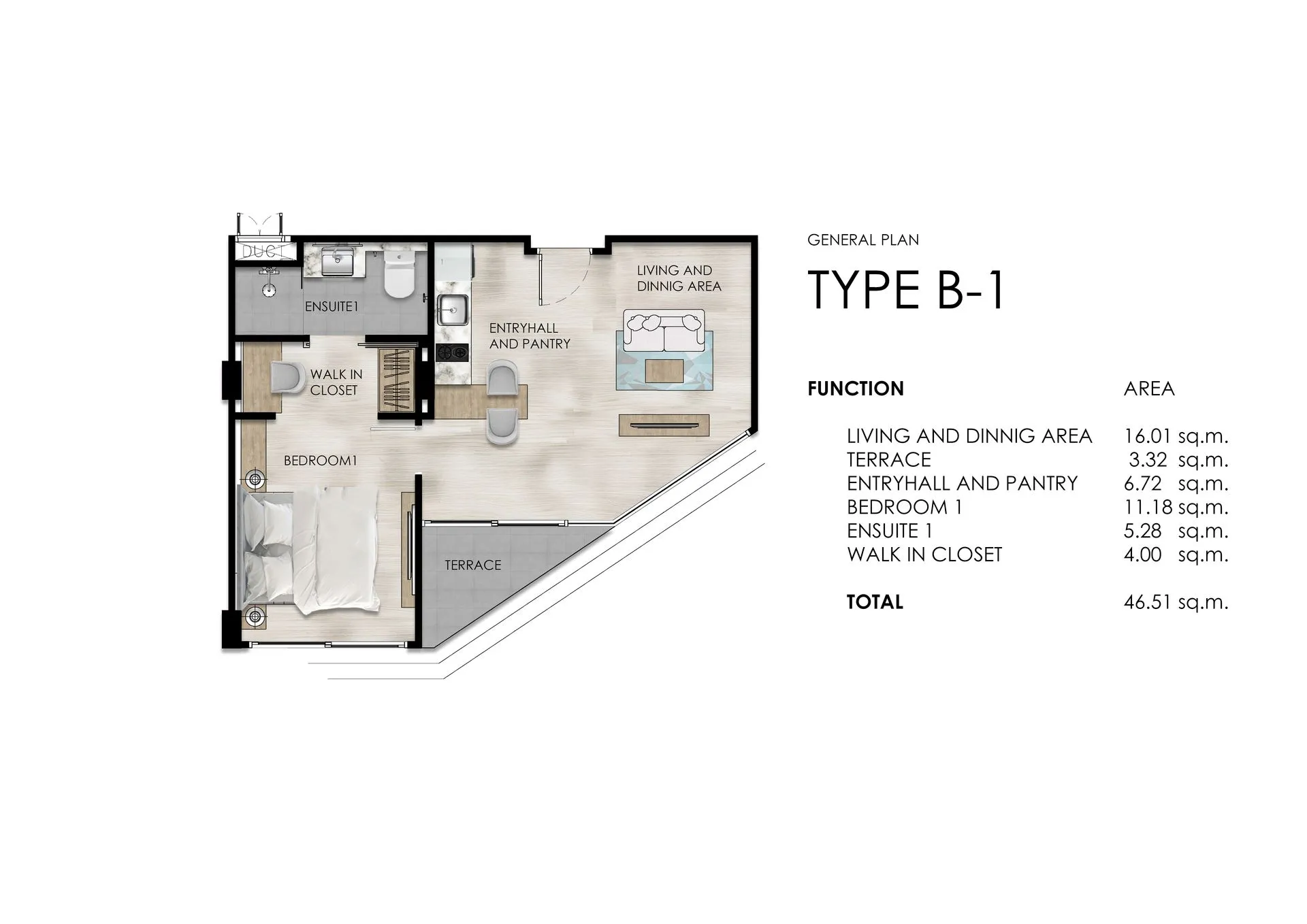 2-bedroom condo, 54 sqm