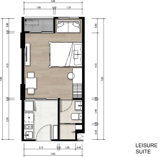 1-bedroom condo, 28 sqm