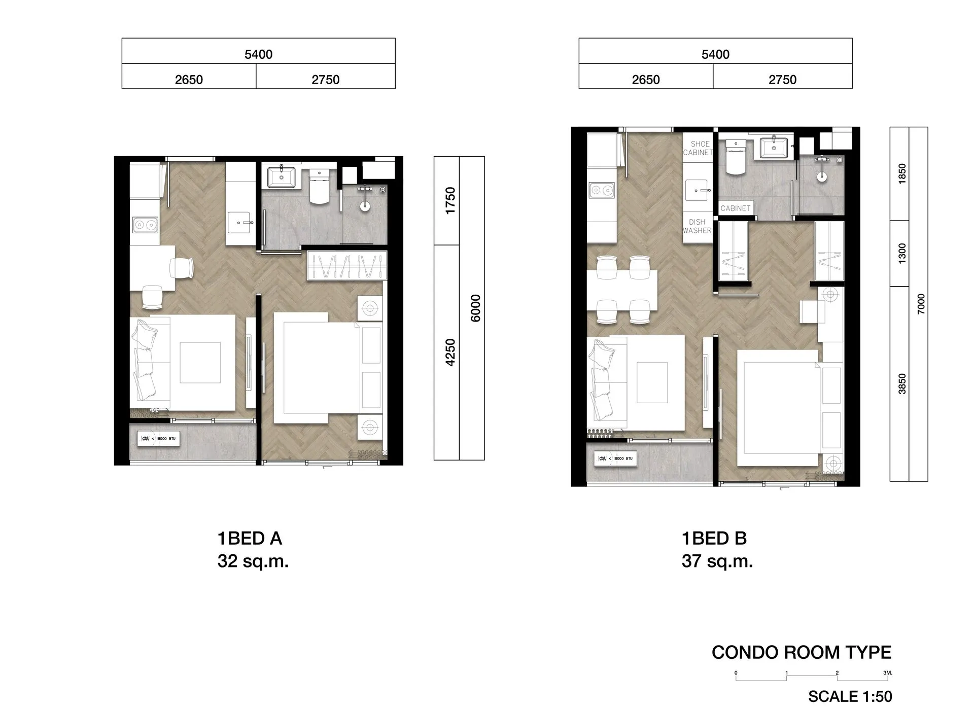 1-bedroom condo, 32 sqm