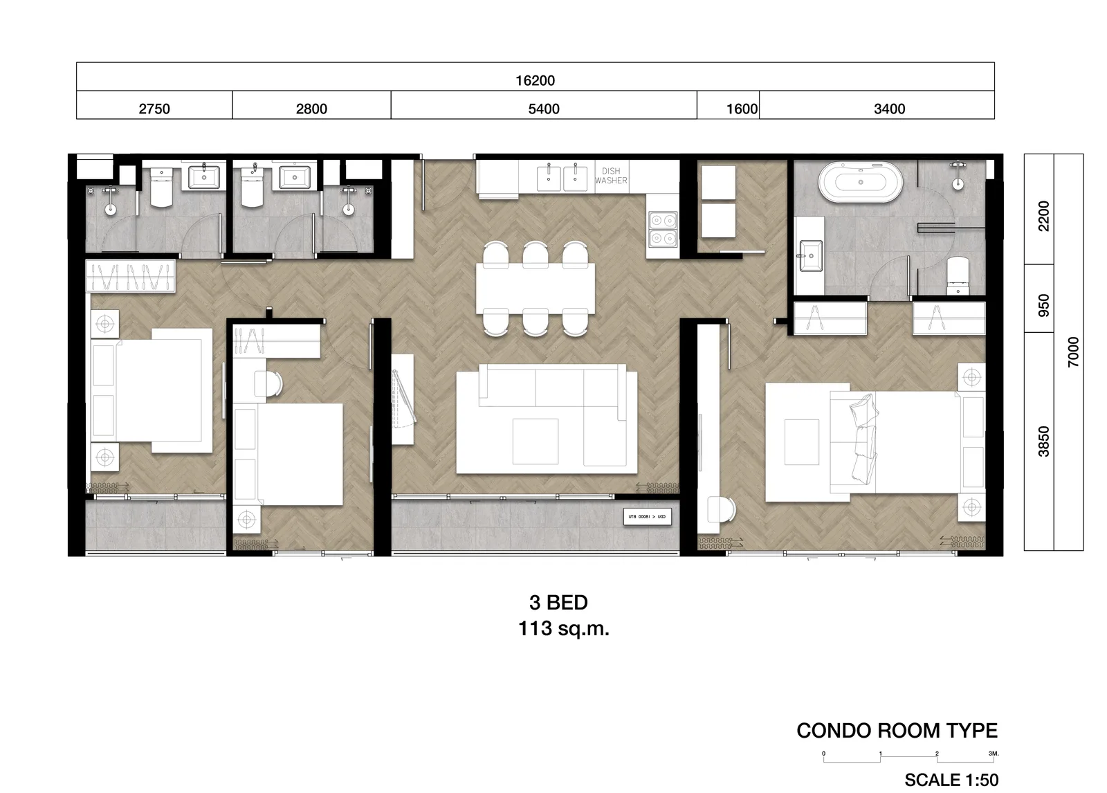 3-bedroom condo, 111 sqm