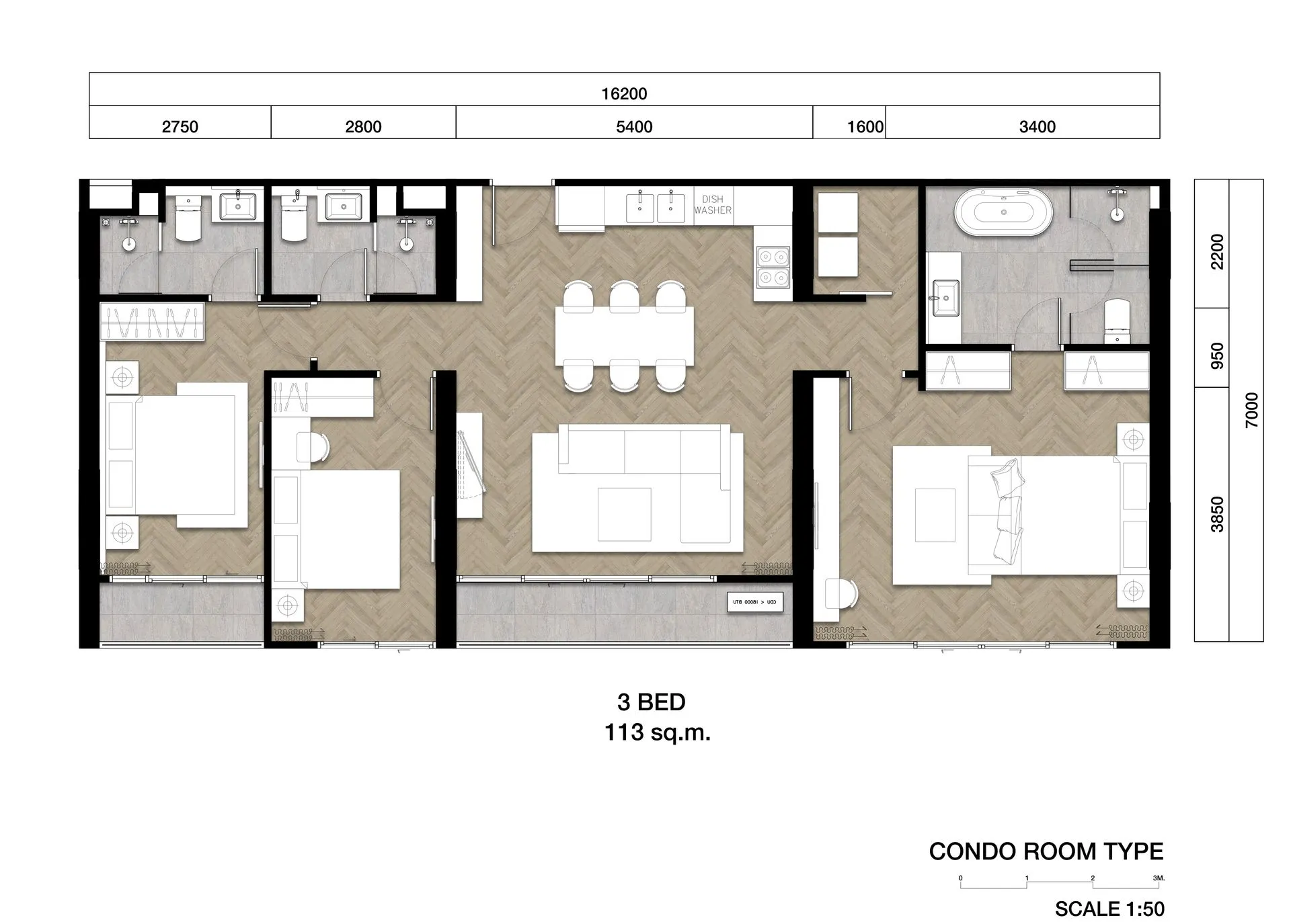 3-bedroom condo, 111 sqm
