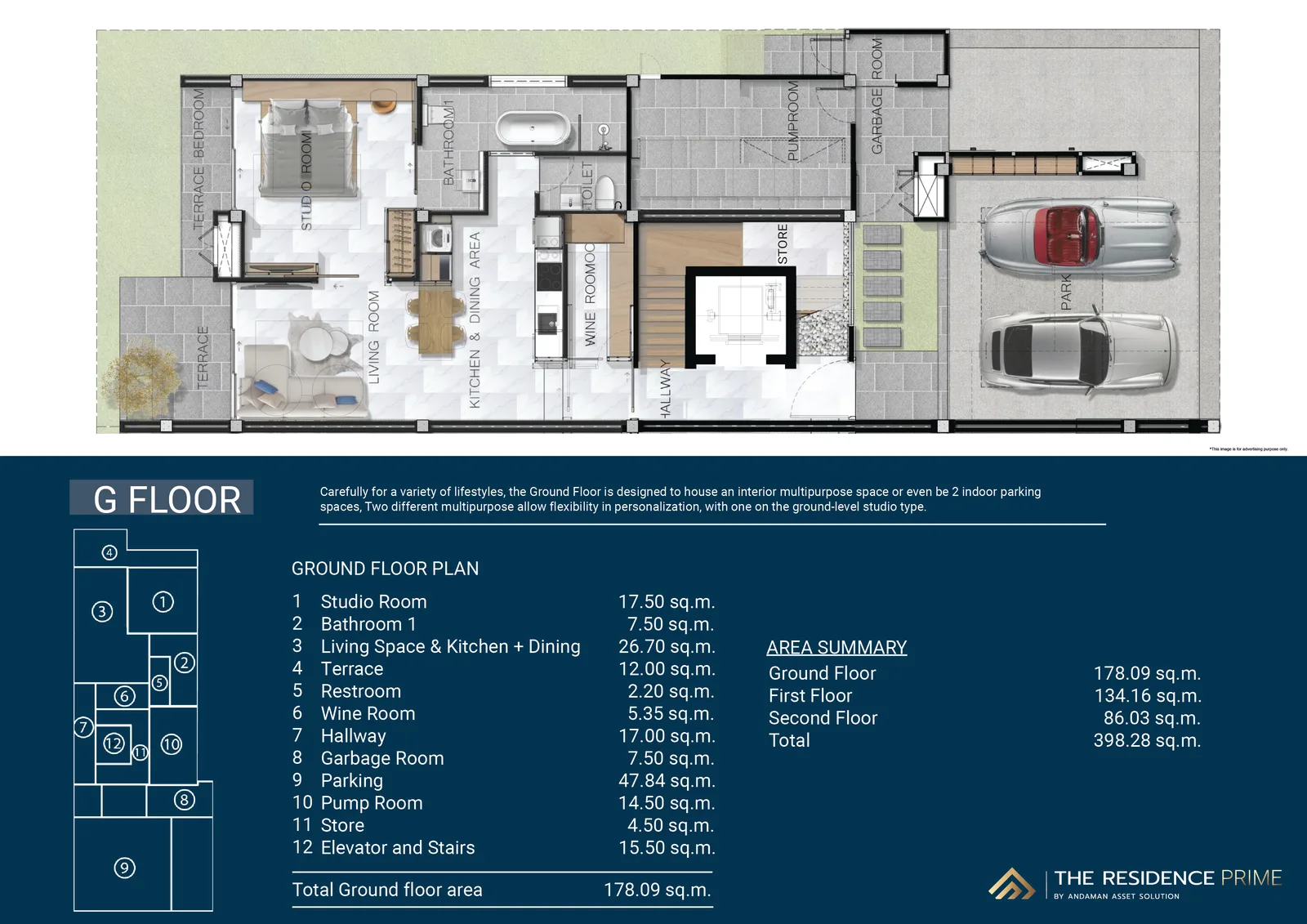 3-bedroom villa, 398 sqm