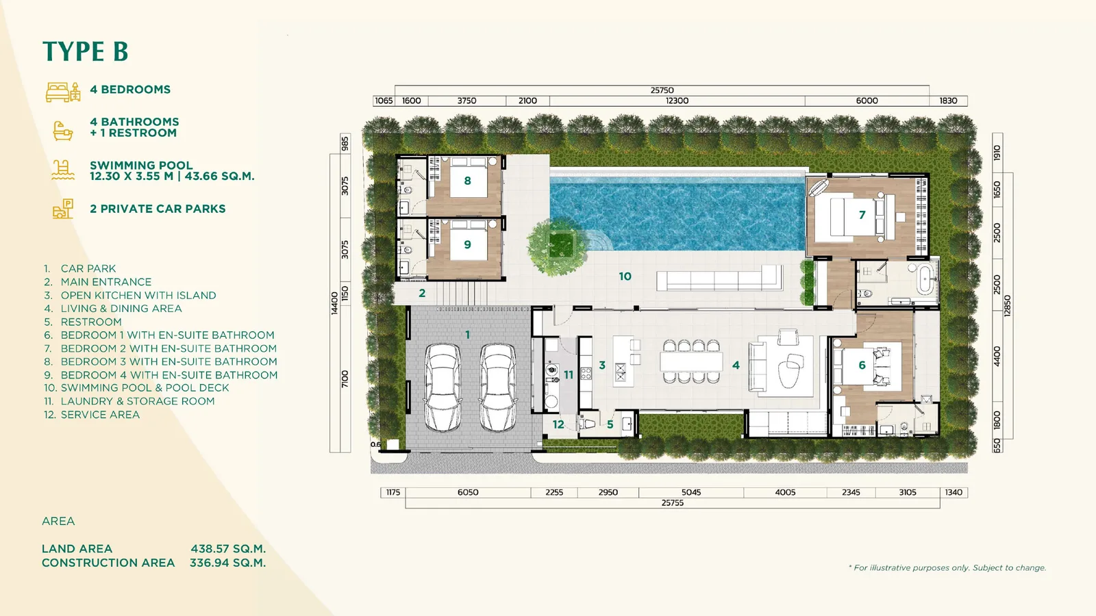 4-bedroom villa, 293 sqm