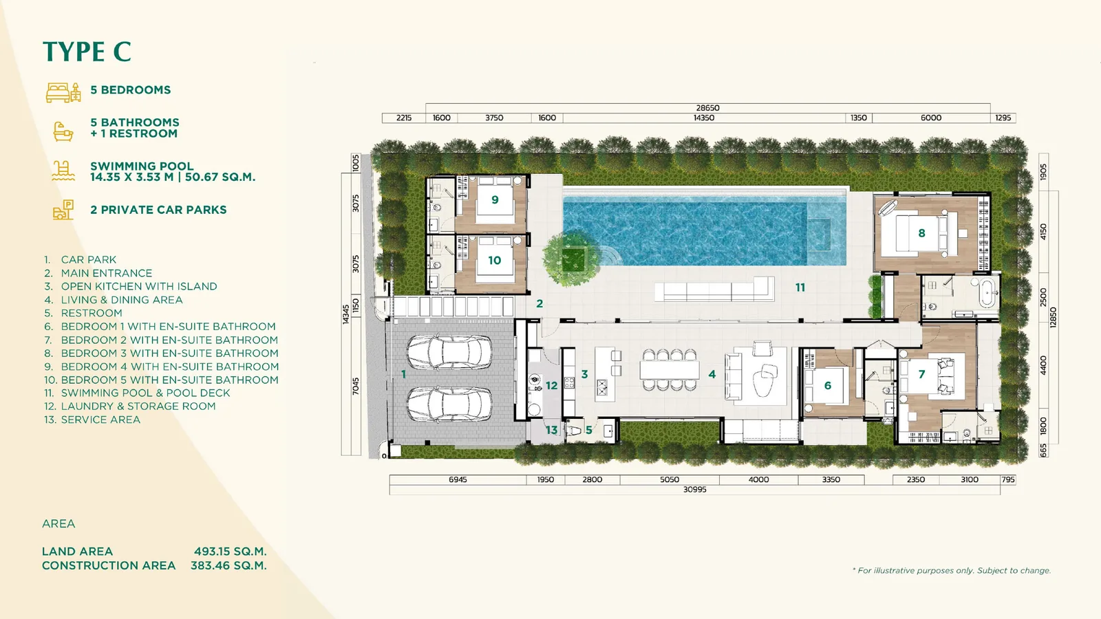 5-bedroom villa, 383 sqm