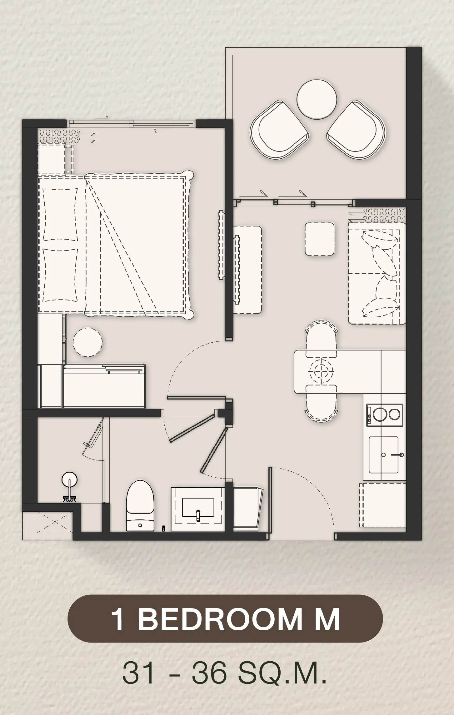 1-bedroom condo, 31 sqm