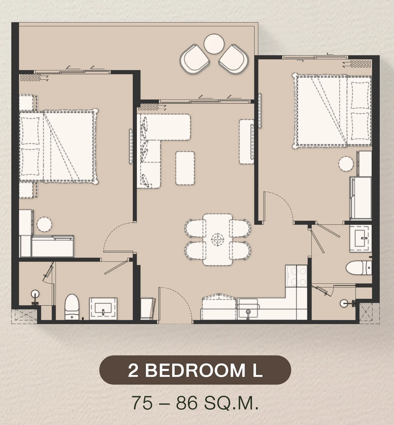 2-bedroom condo, 62 sqm