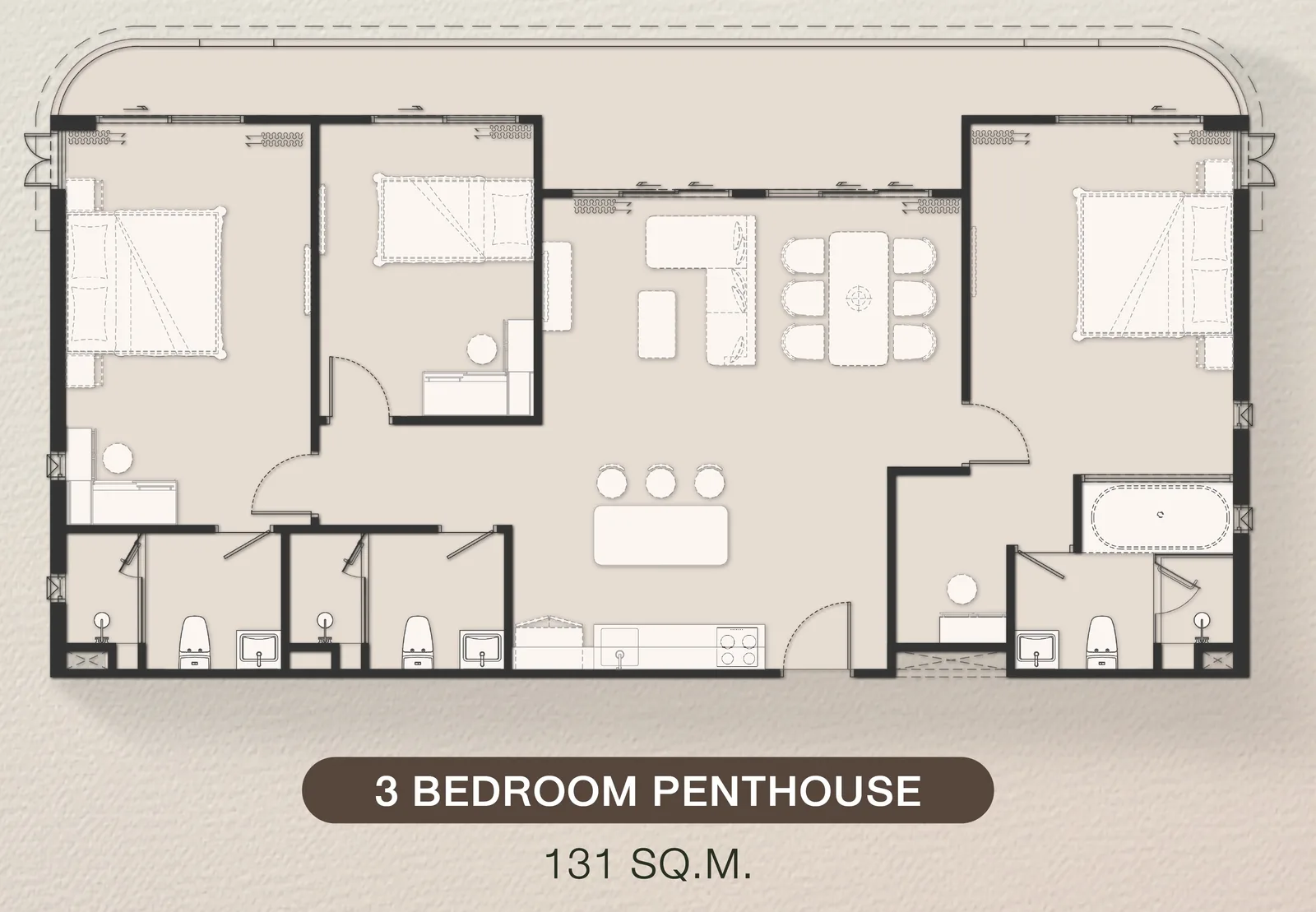 3-bedroom condo, 131 sqm