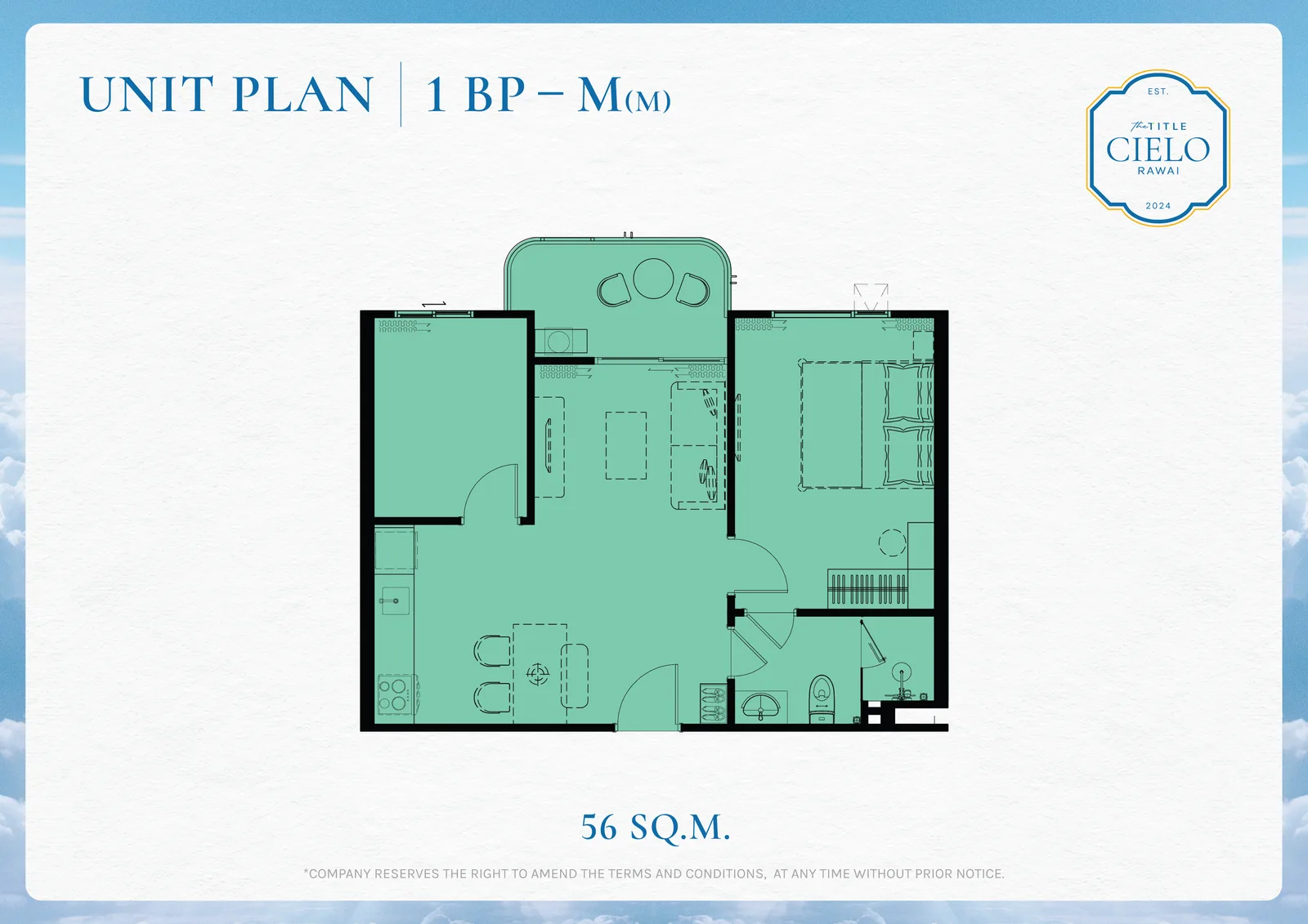 1-bedroom condo, 35 sqm