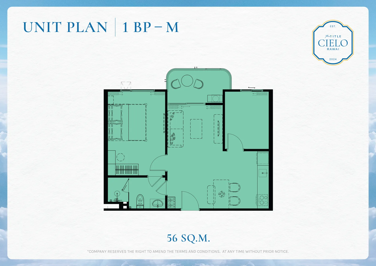 1-bedroom condo, 35 sqm