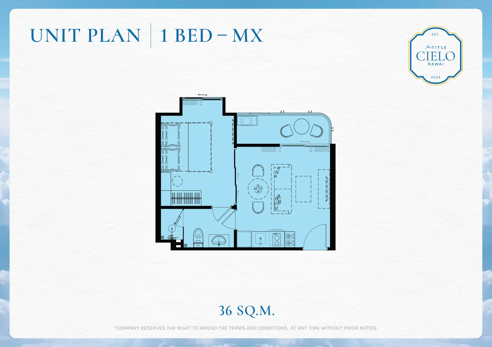 1-bedroom condo, 35 sqm