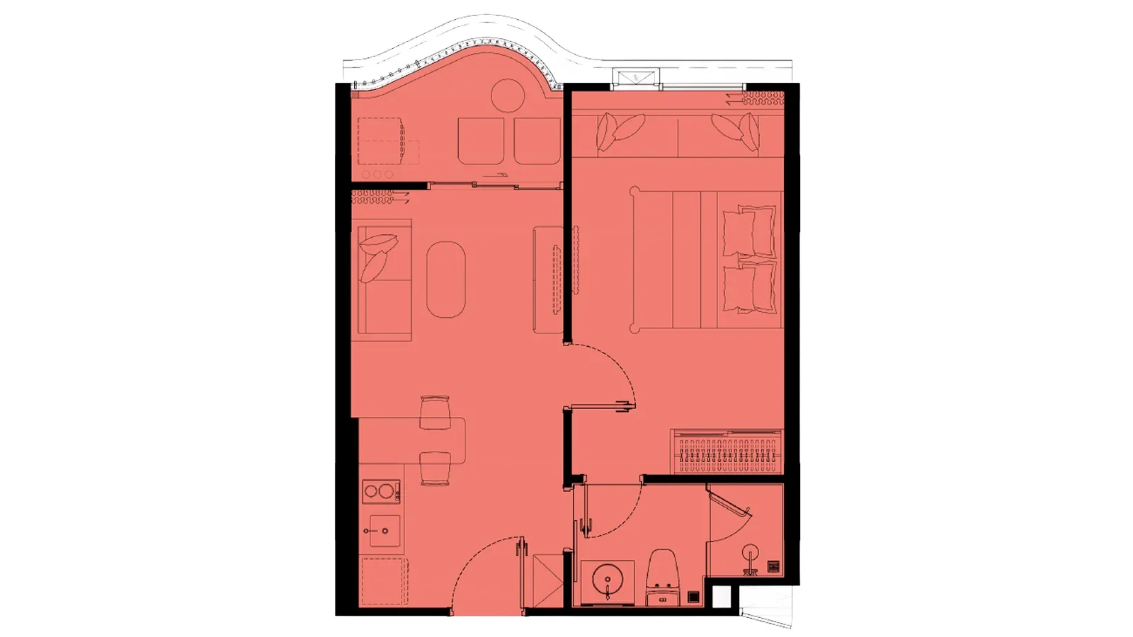 1-bedroom condo, 30 sqm