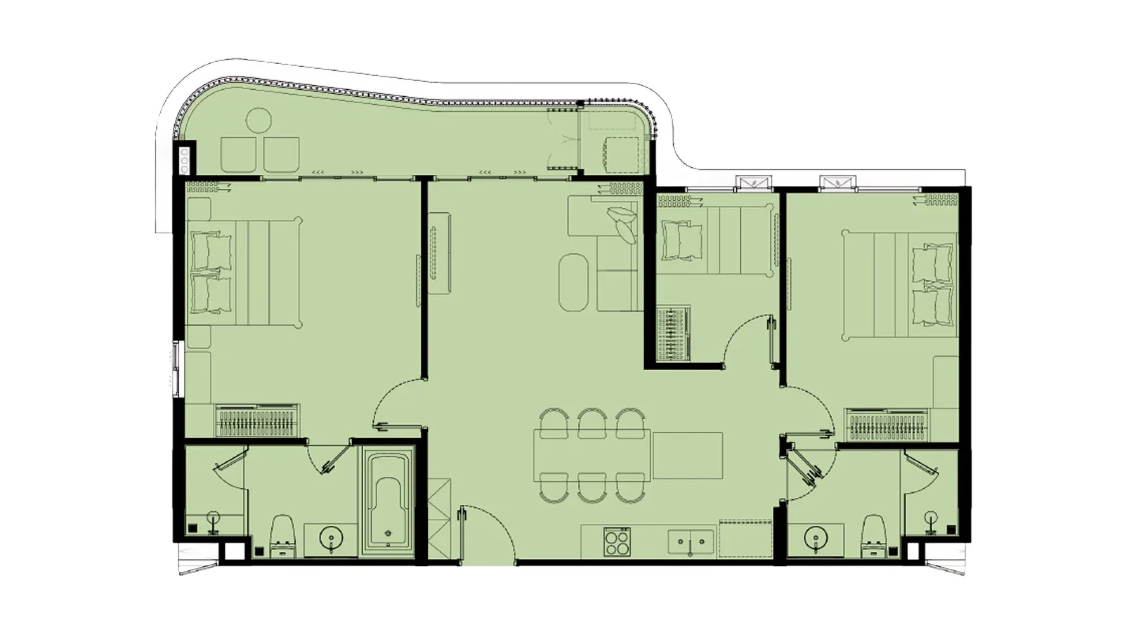 2-bedroom condo, 46 sqm