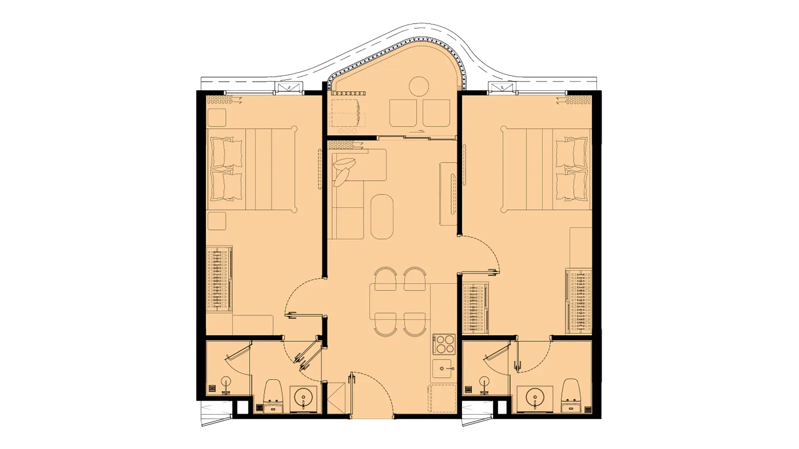 2-bedroom condo, 46 sqm
