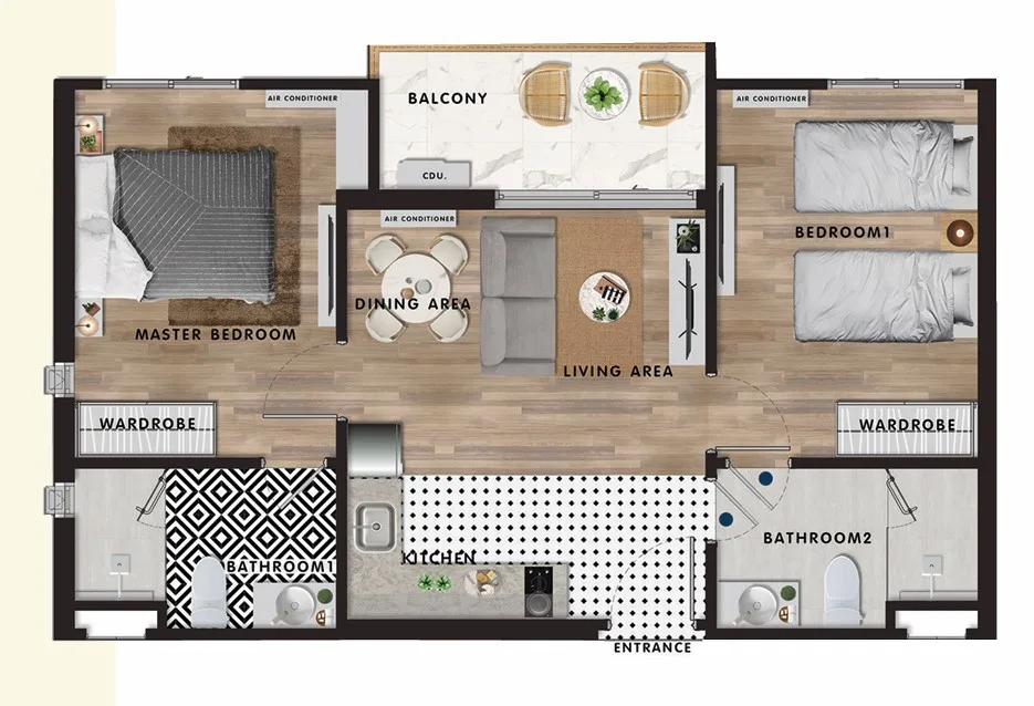 2-bedroom condo, 58 sqm