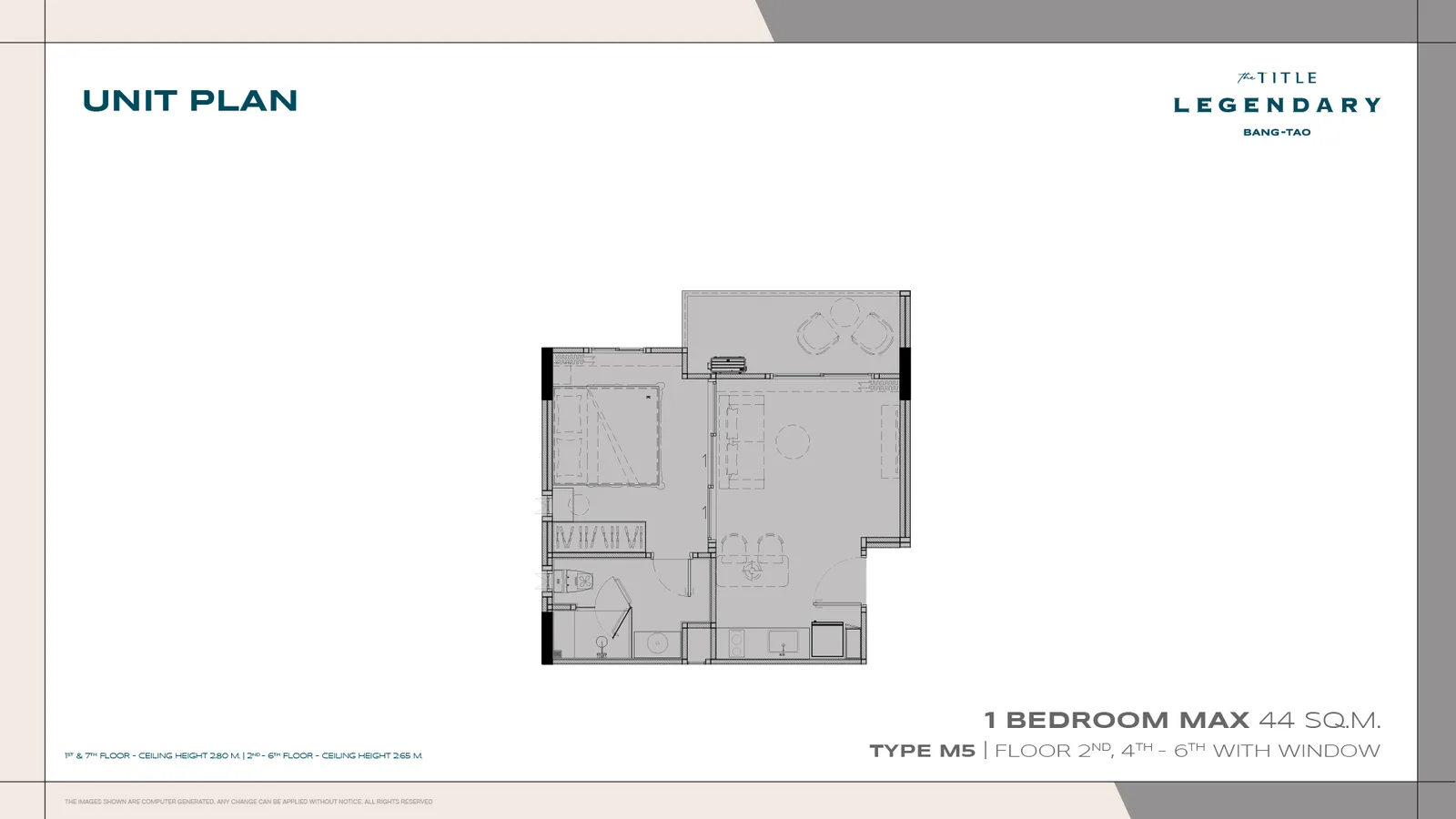 1-bedroom condo, 43 sqm