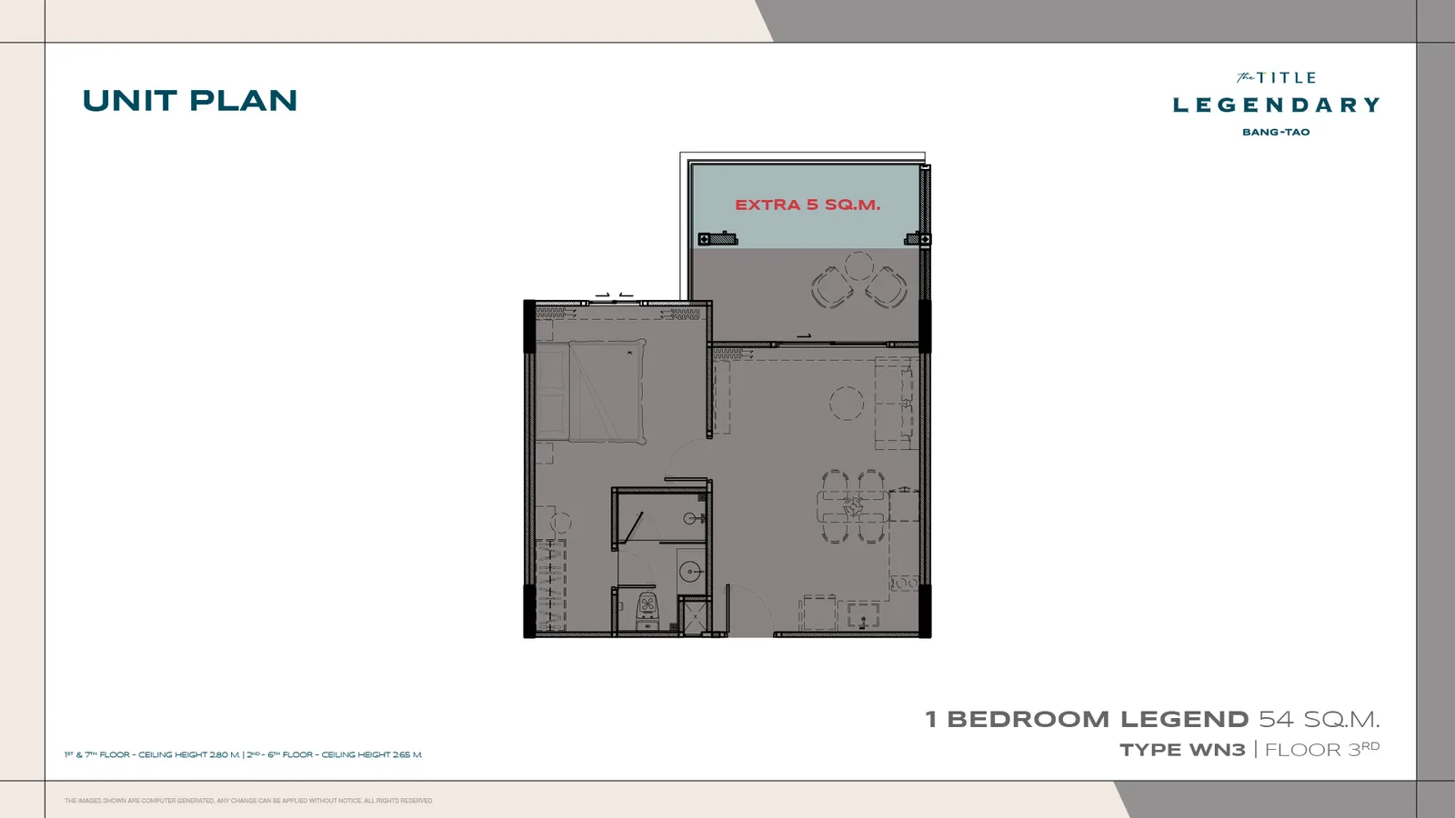 1-bedroom condo, 43 sqm