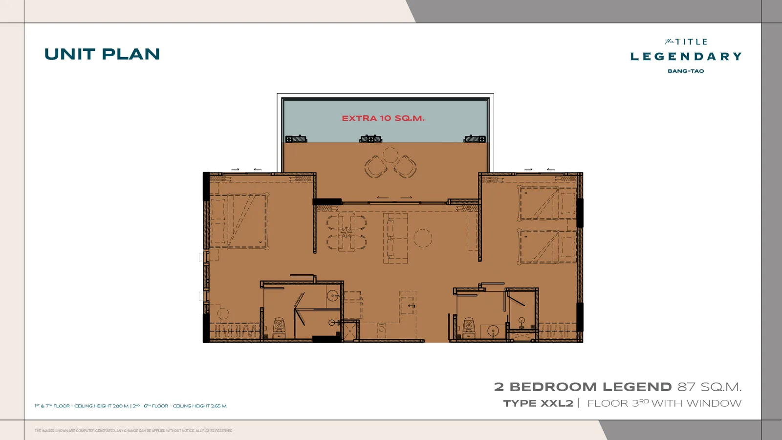 2-bedroom condo, 85 sqm