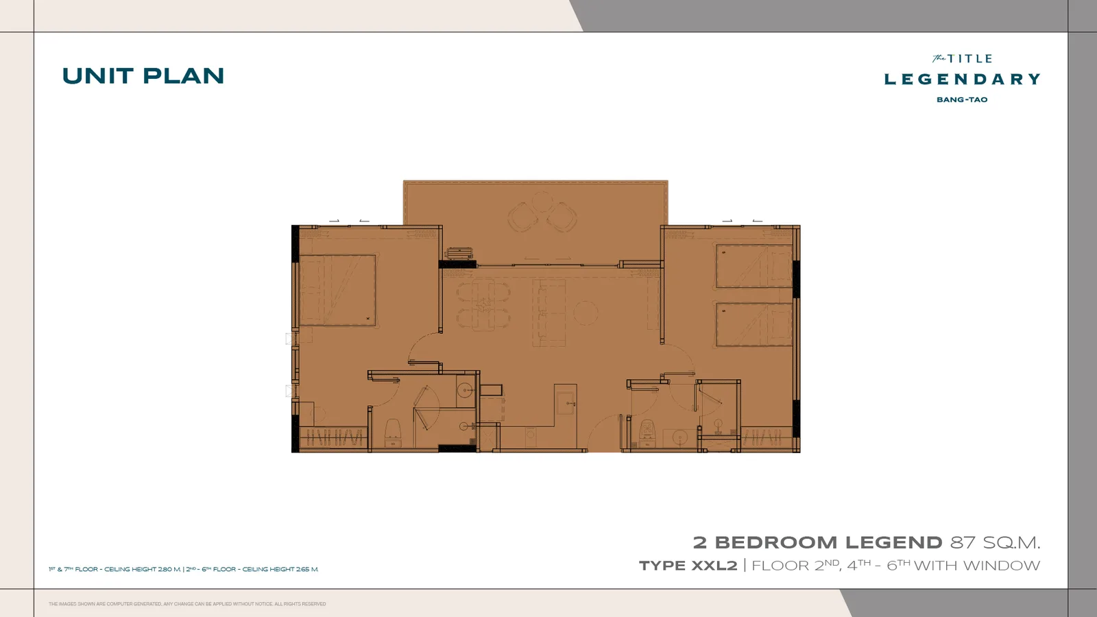 2-bedroom condo, 85 sqm