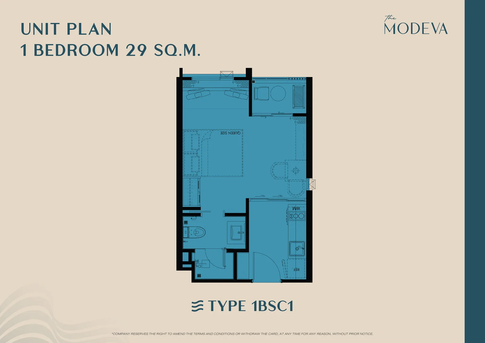 1-bedroom condo, 29 sqm