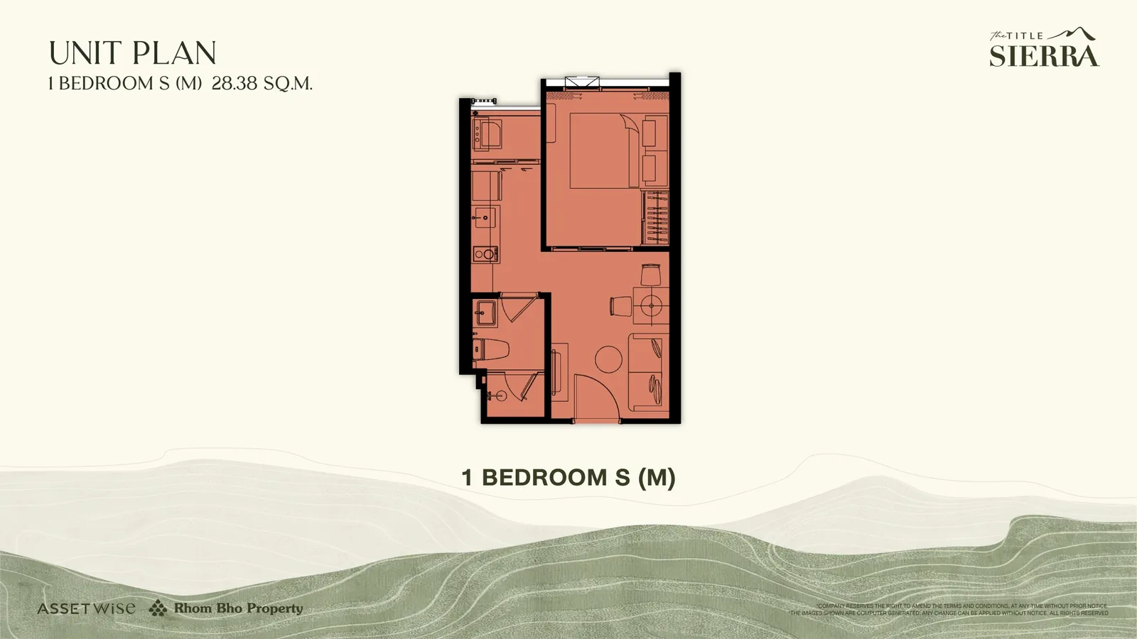 1-bedroom condo, 28 sqm
