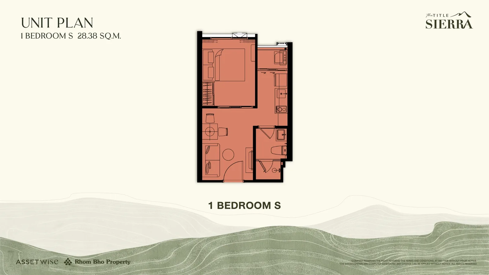 1-bedroom condo, 28 sqm