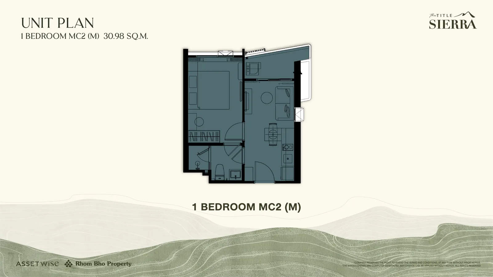 1-bedroom condo, 28 sqm