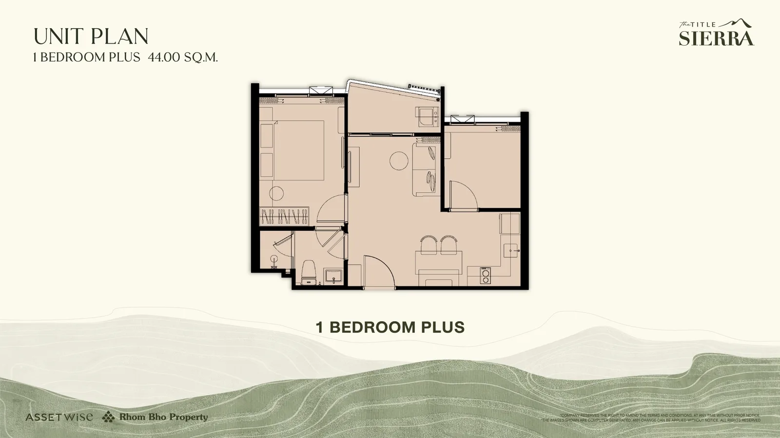 1-bedroom condo, 28 sqm