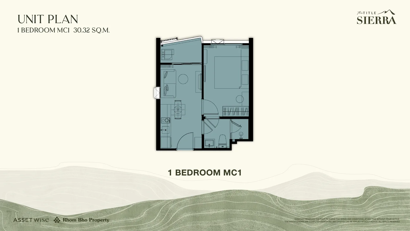 1-bedroom condo, 28 sqm