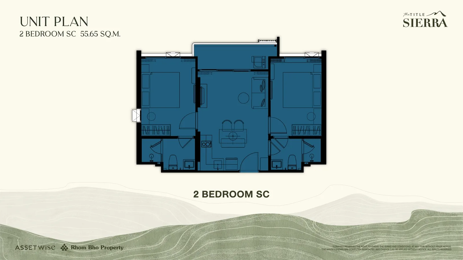 2-bedroom condo, 56 sqm
