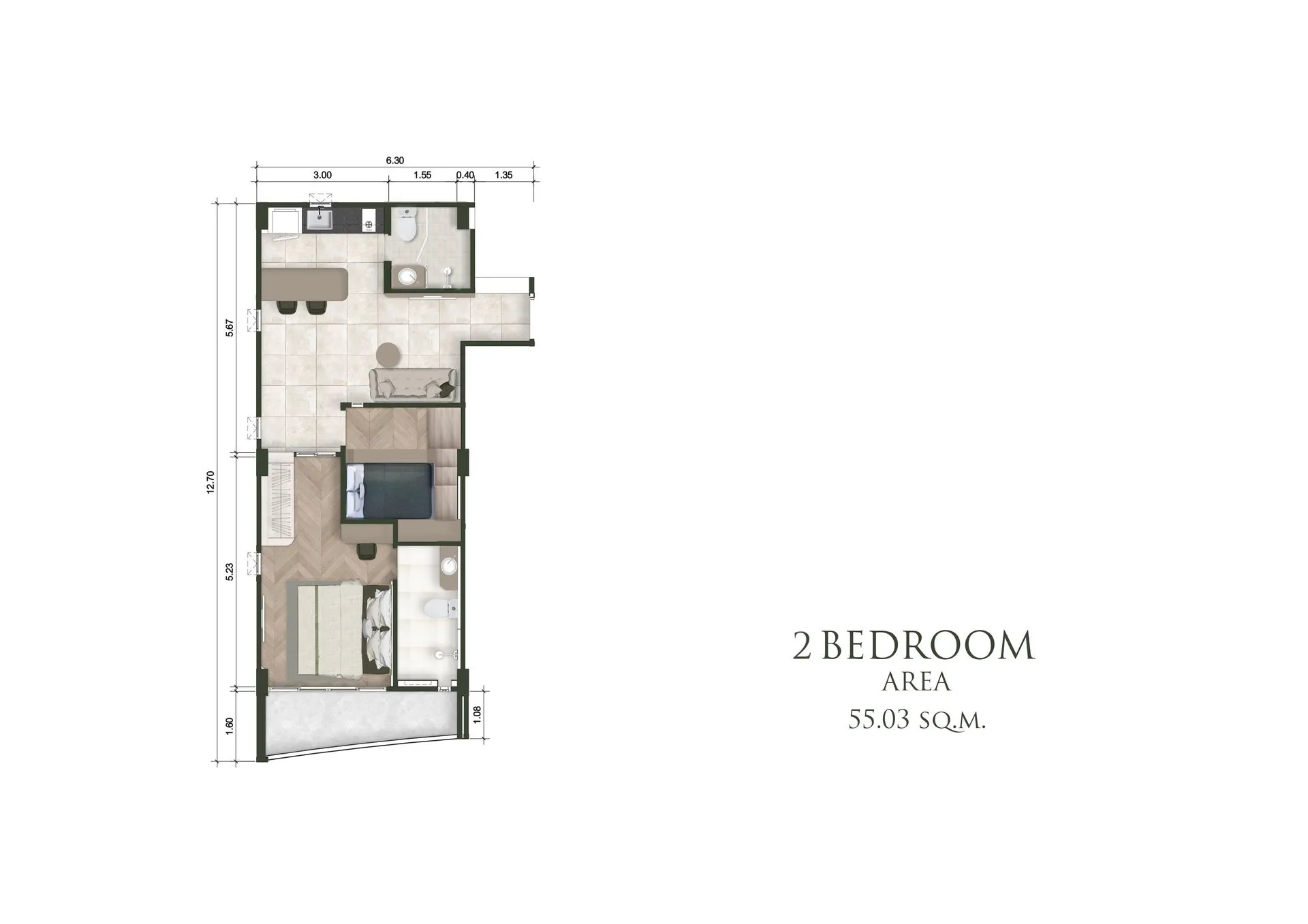 1-bedroom condo, 37 sqm
