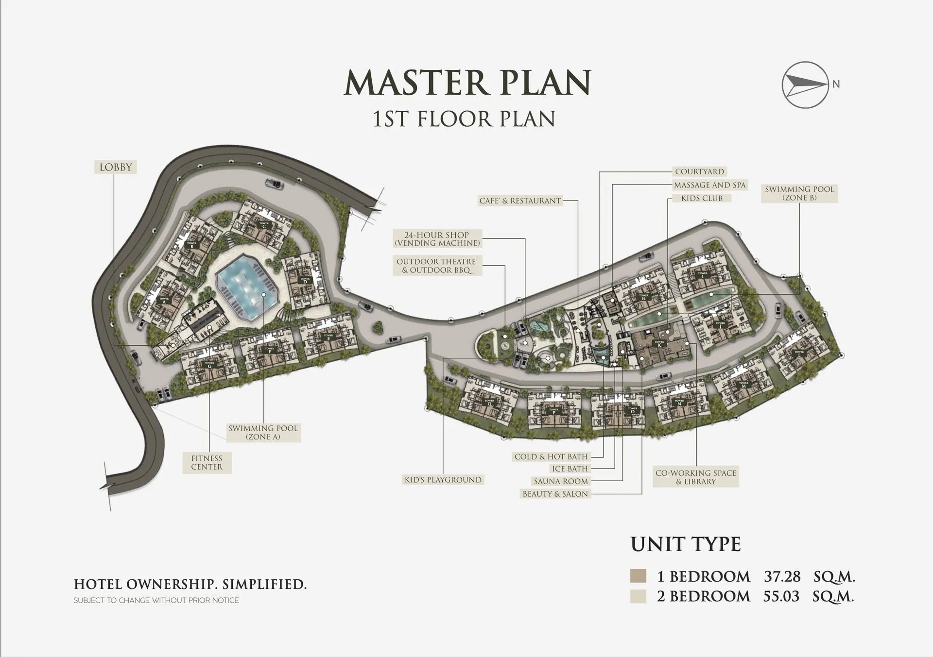 2-bedroom condo, 55 sqm