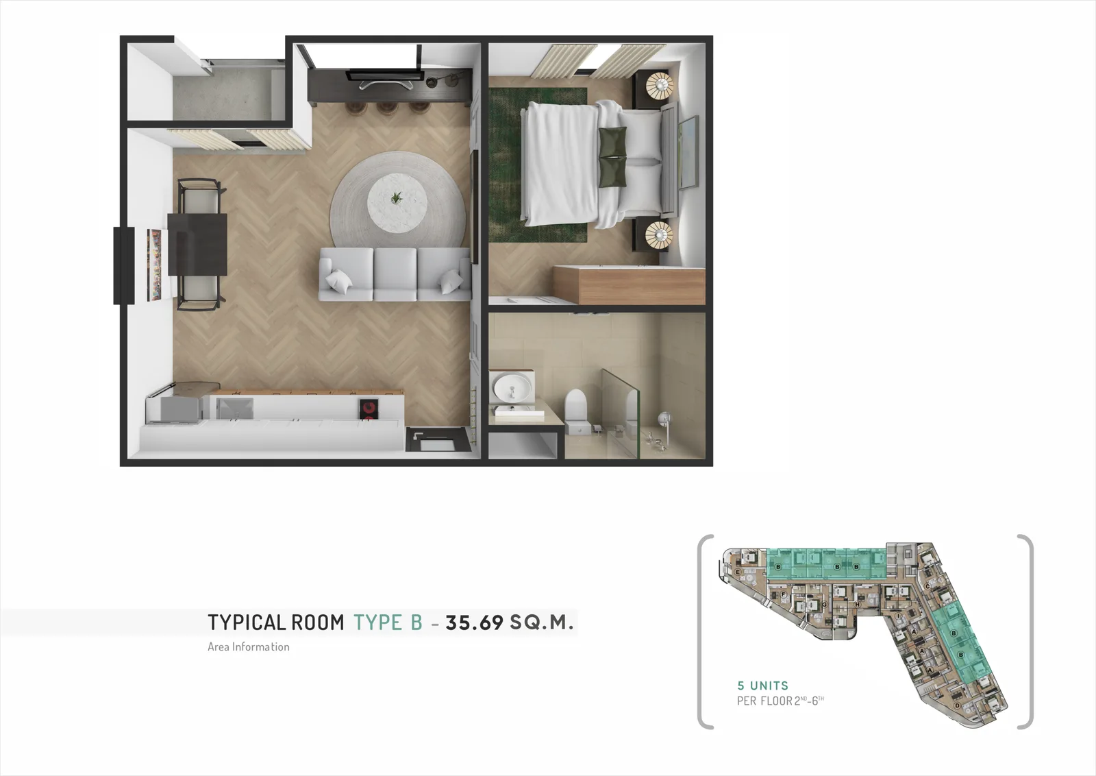 1-bedroom condo, 36 sqm