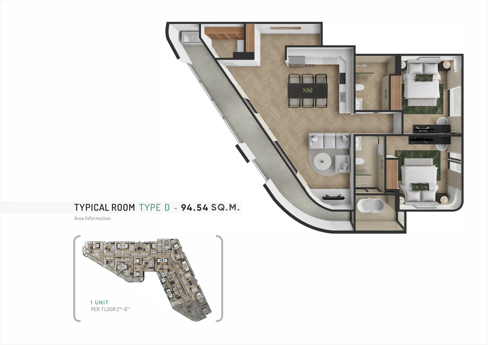 3-bedroom condo, 95 sqm