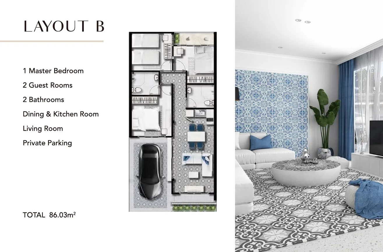 3-bedroom villa, 86 sqm