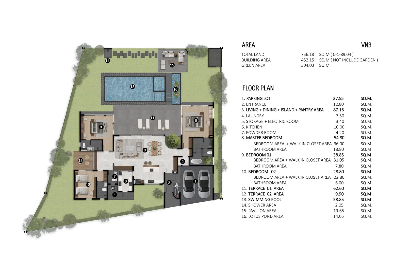 3-bedroom villa, 369 sqm