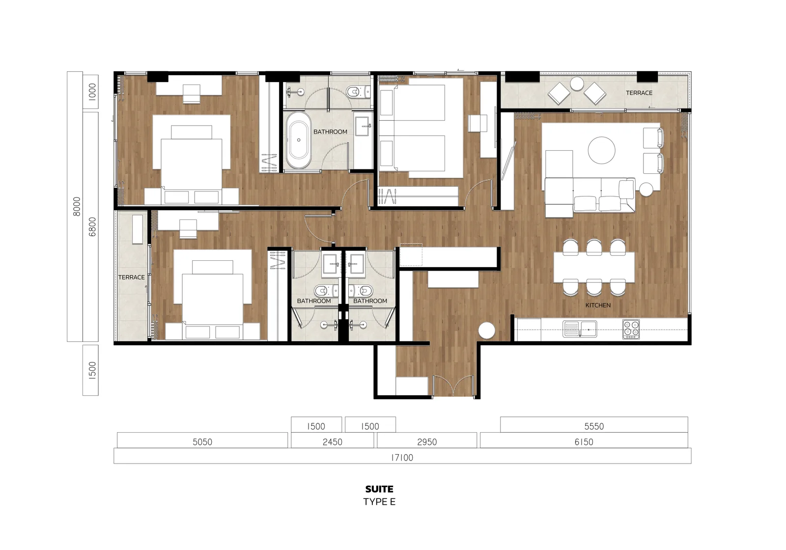 3-bedroom condo, 90 sqm