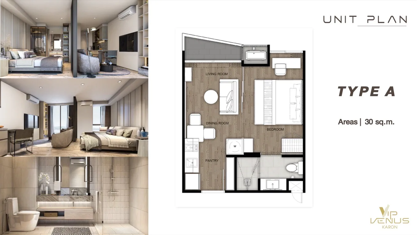 1-bedroom condo, 30 sqm